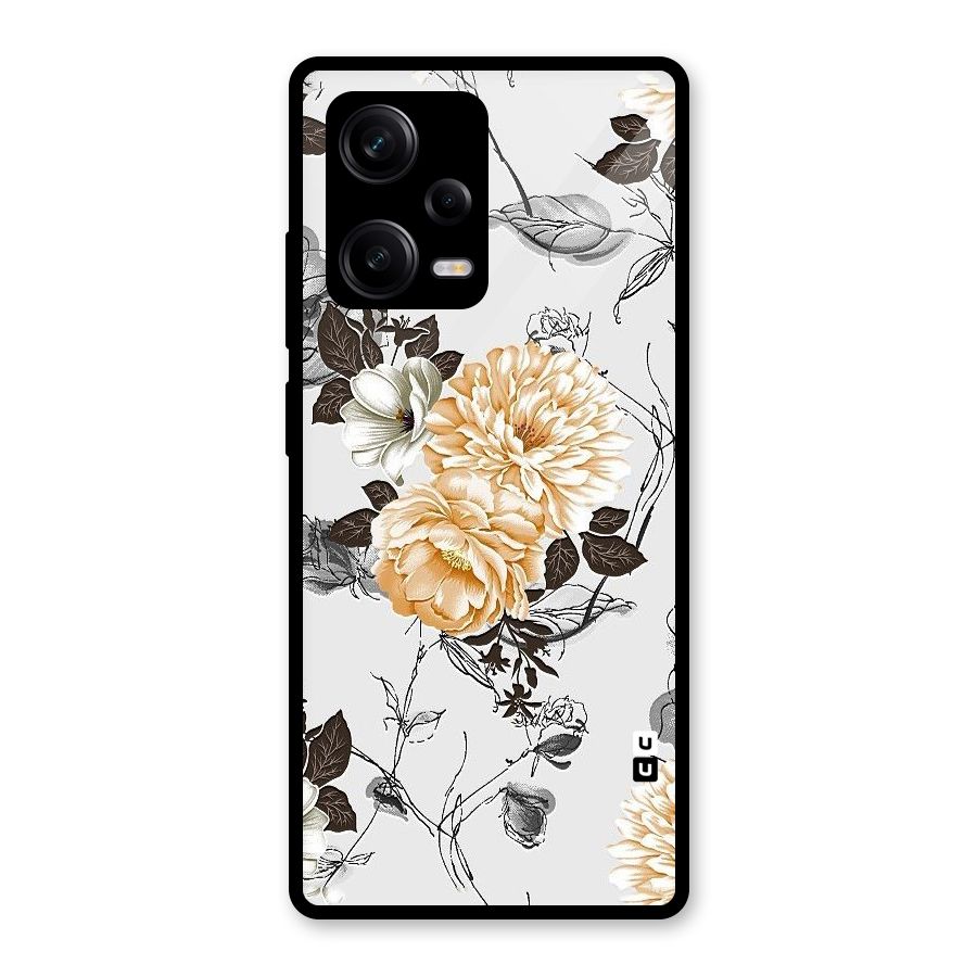 Yellow Floral Glass Back Case for Redmi Note 12 Pro