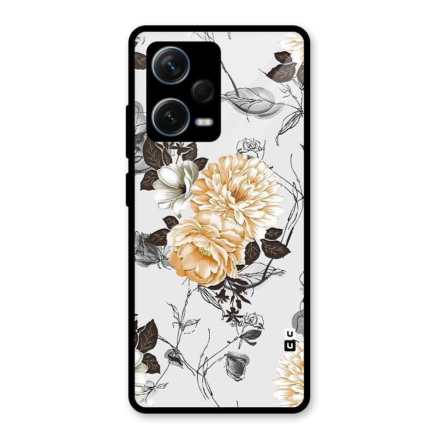 Yellow Floral Glass Back Case for Redmi Note 12 Pro Plus 5G