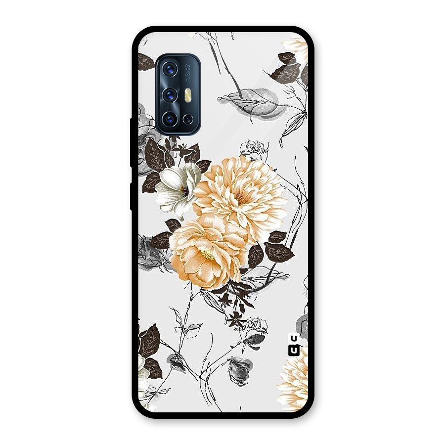 Yellow Floral Glass Back Case for Vivo V17