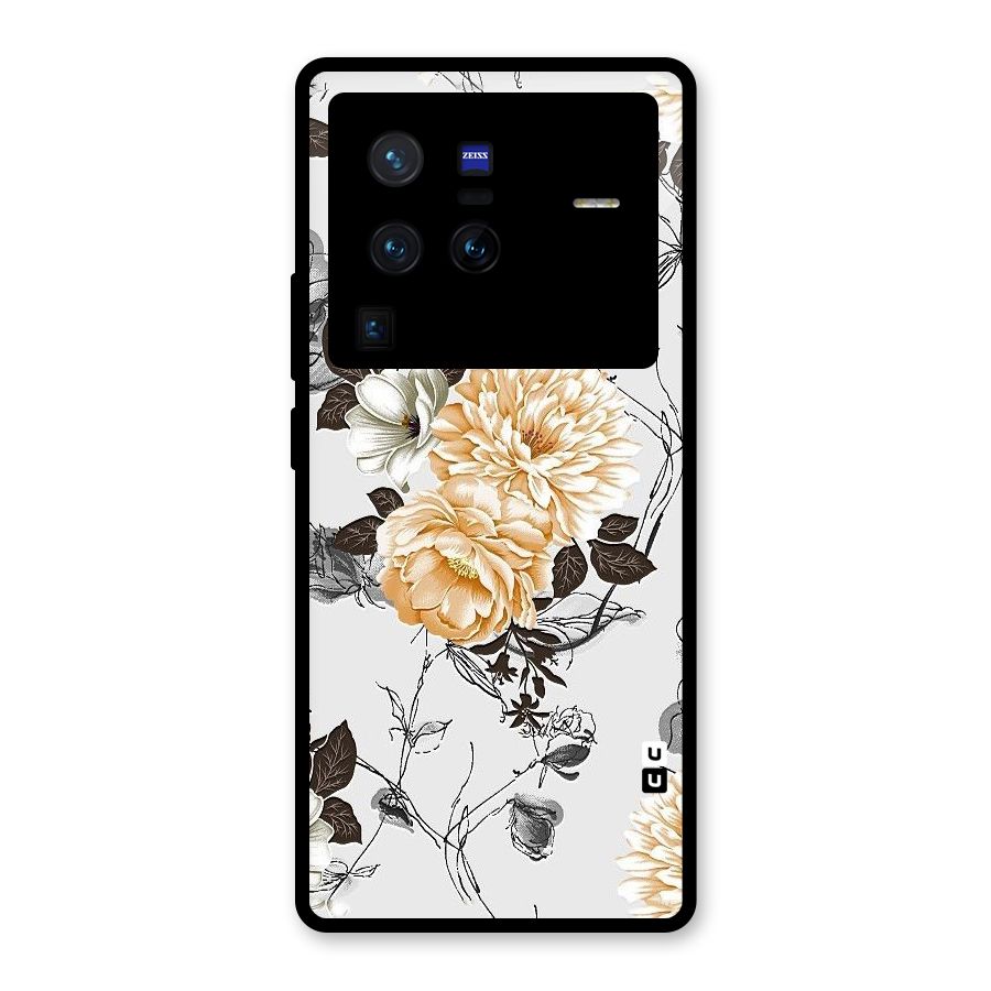 Yellow Floral Glass Back Case for Vivo X80 Pro