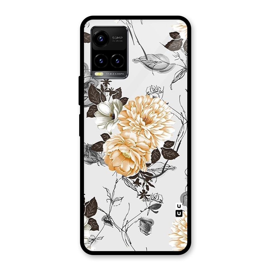 Yellow Floral Glass Back Case for Vivo Y21A