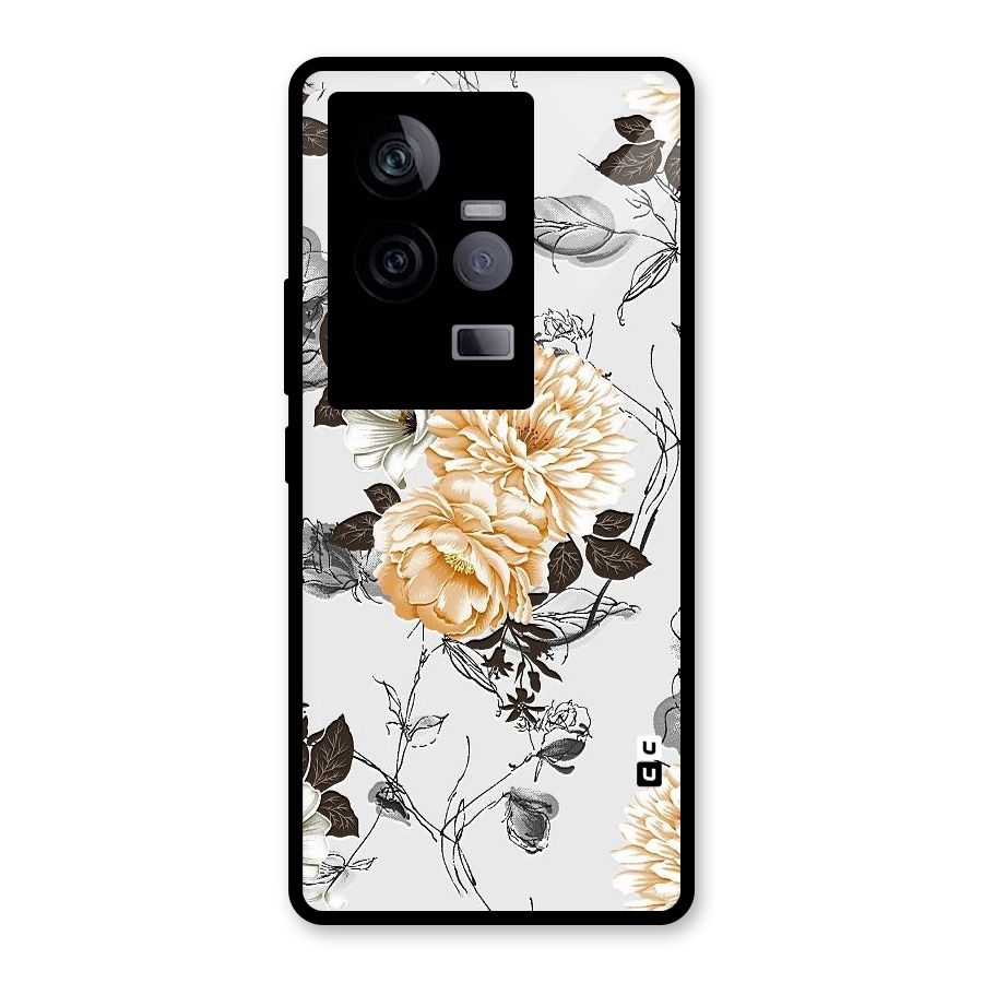 Yellow Floral Glass Back Case for Vivo iQOO 11 5G