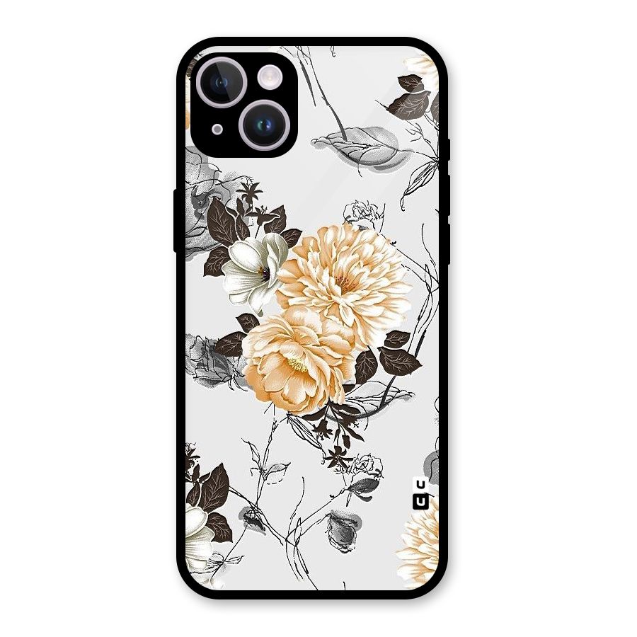 Yellow Floral Glass Back Case for iPhone 14 Plus