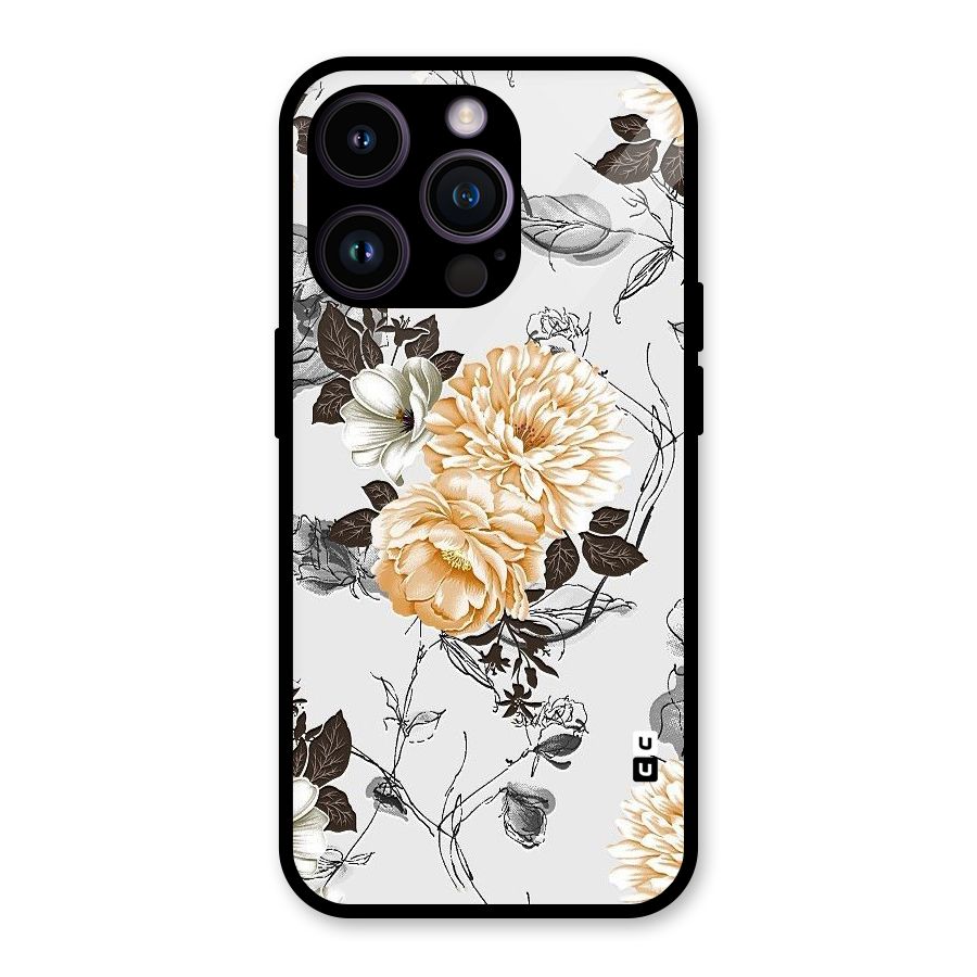 Yellow Floral Glass Back Case for iPhone 14 Pro