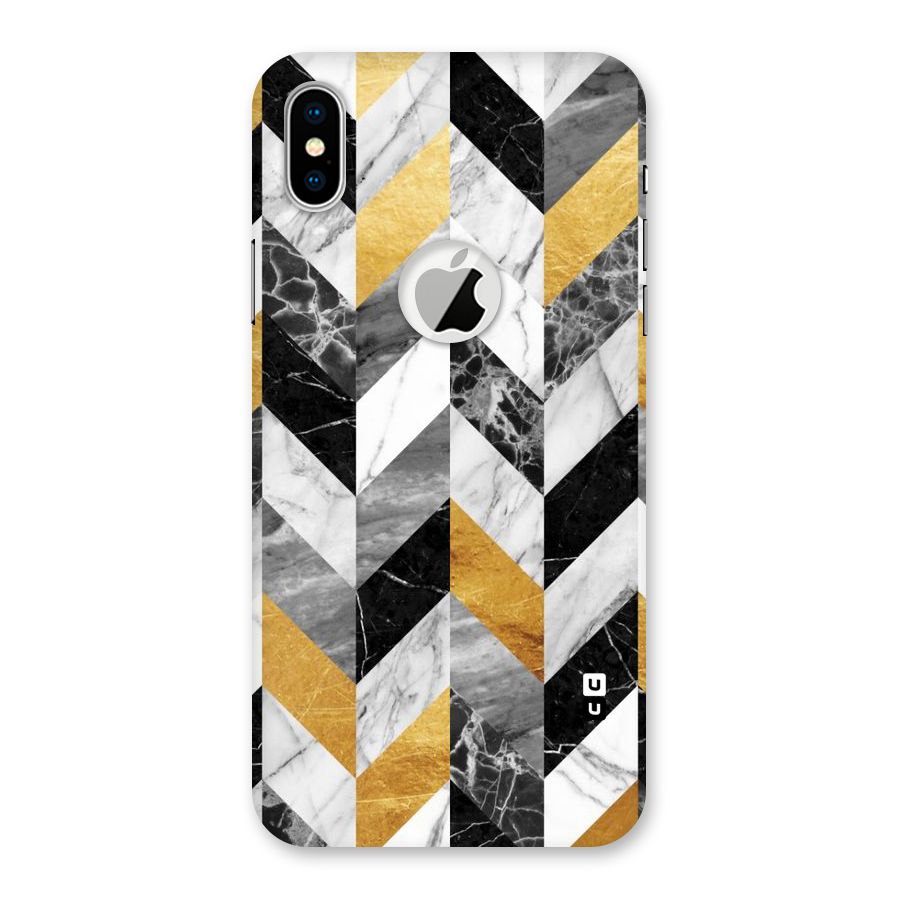 Yellow Grey Marble Back Case for iPhone XS Logo Cut