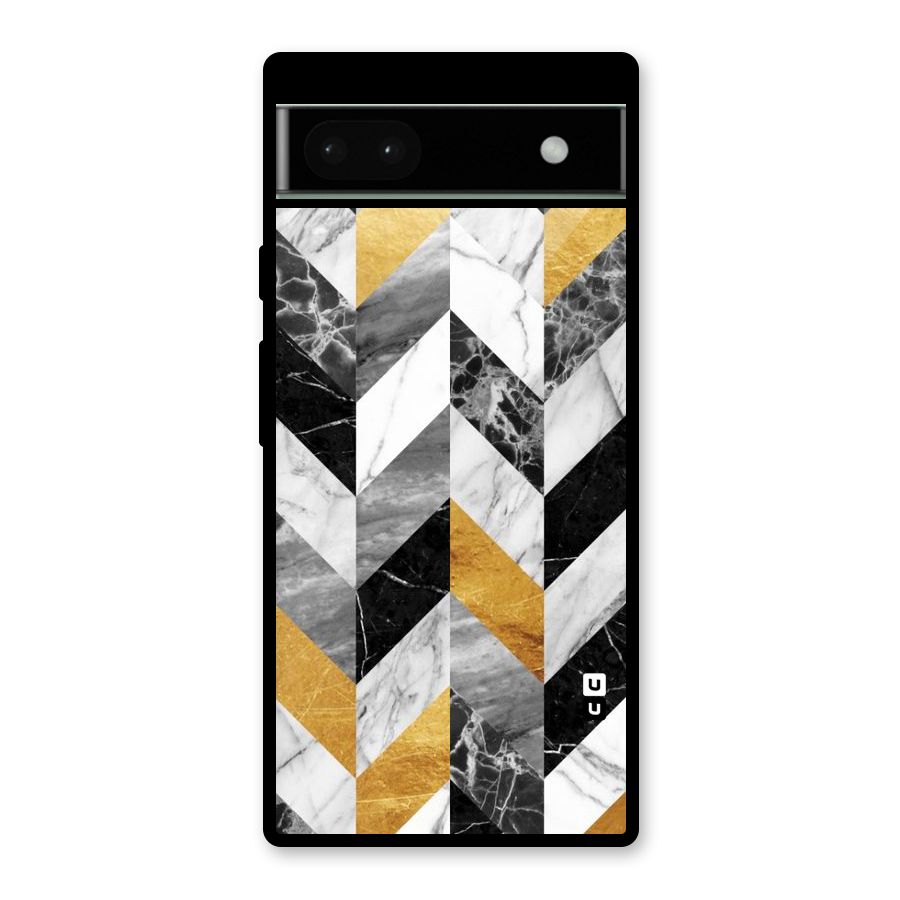 Yellow Grey Marble Glass Back Case for Google Pixel 6a
