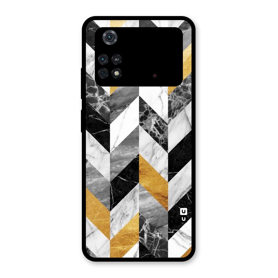 Yellow Grey Marble Glass Back Case for Poco M4 Pro 4G