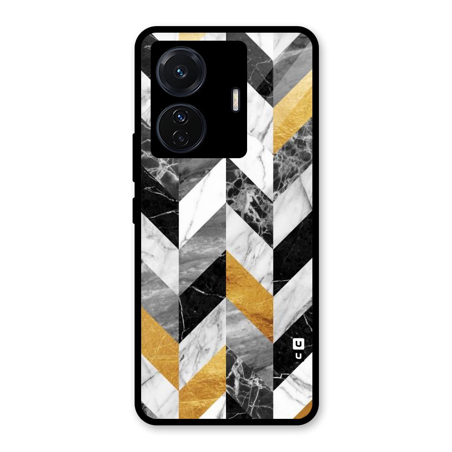 Yellow Grey Marble Glass Back Case for Vivo T1 Pro