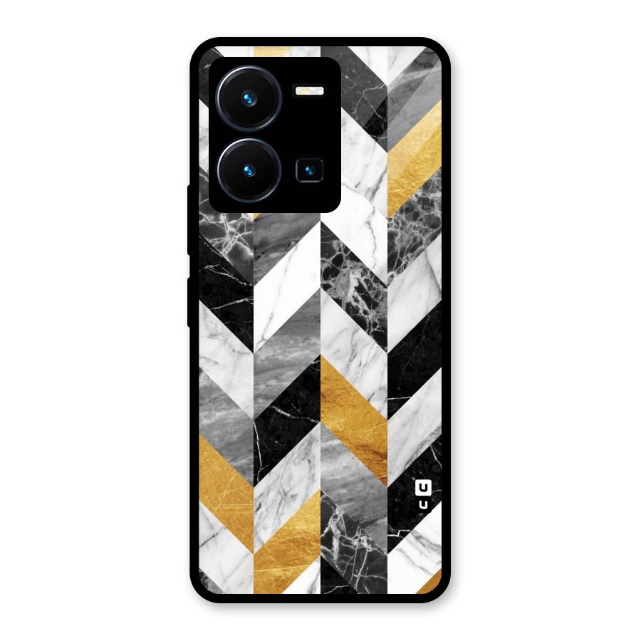 Yellow Grey Marble Glass Back Case for Vivo Y35