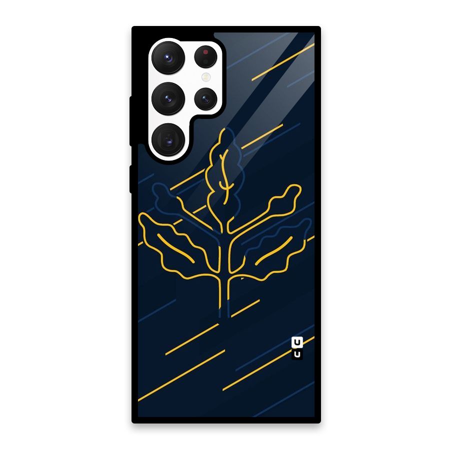 Yellow Leaf Line Glass Back Case for Galaxy S22 Ultra 5G