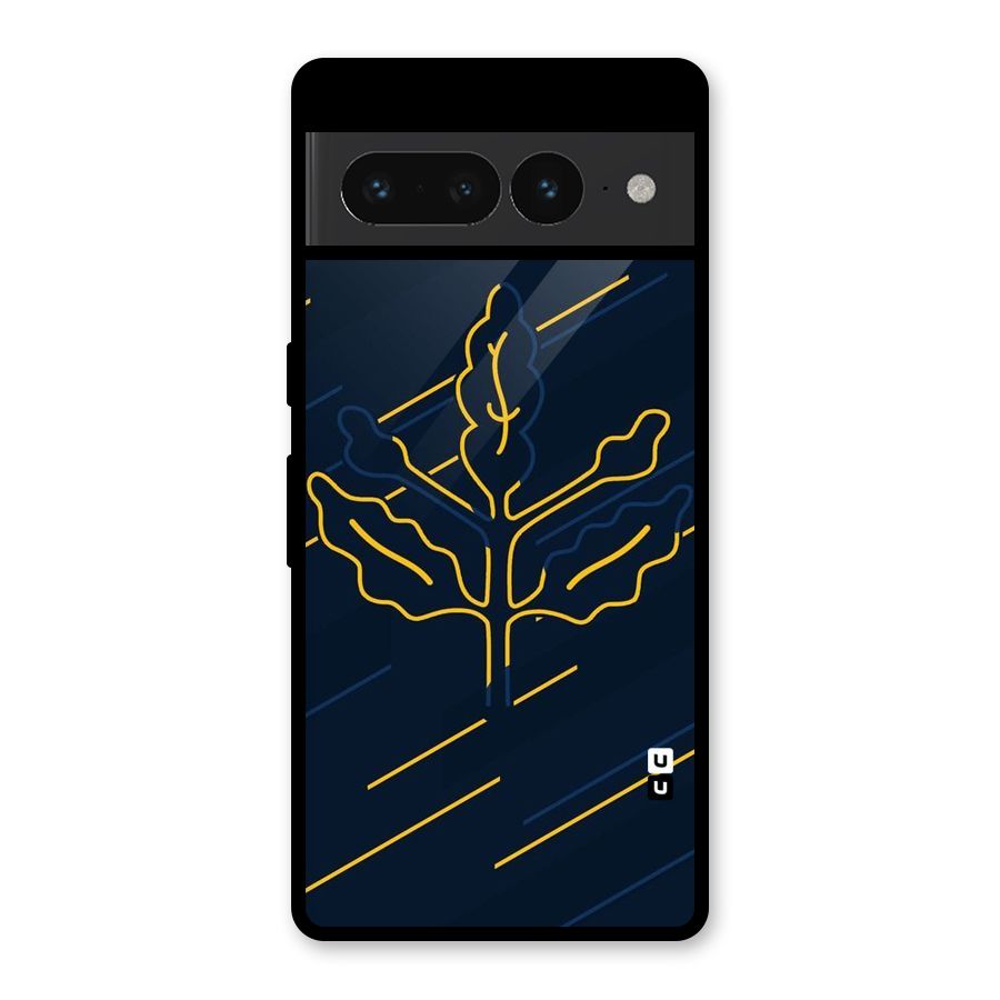 Yellow Leaf Line Glass Back Case for Google Pixel 7 Pro