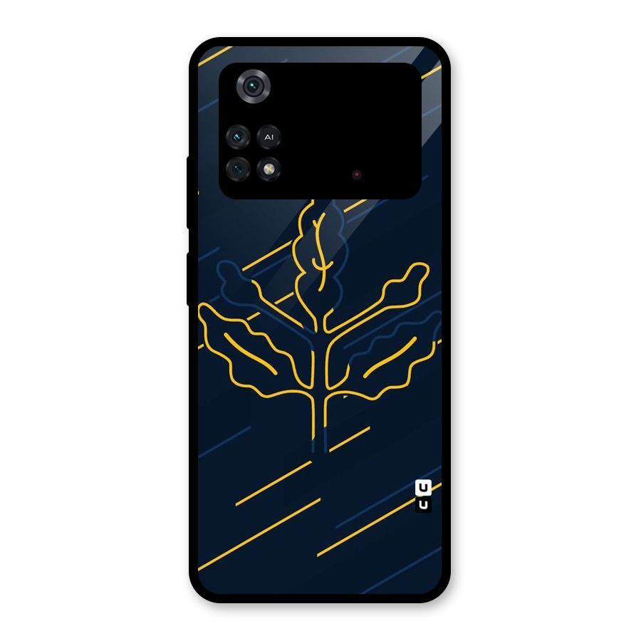 Yellow Leaf Line Glass Back Case for Poco M4 Pro 4G