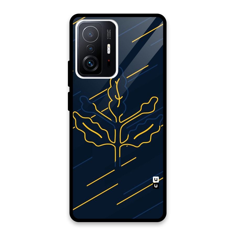 Yellow Leaf Line Glass Back Case for Xiaomi 11T Pro