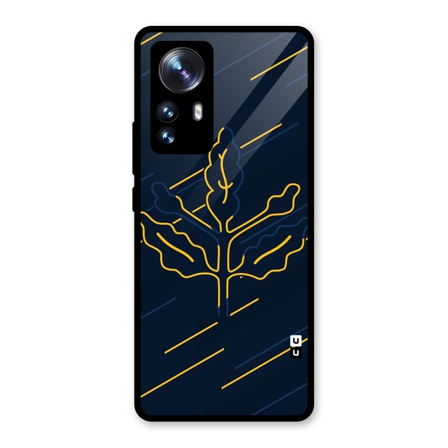 Yellow Leaf Line Glass Back Case for Xiaomi 12 Pro