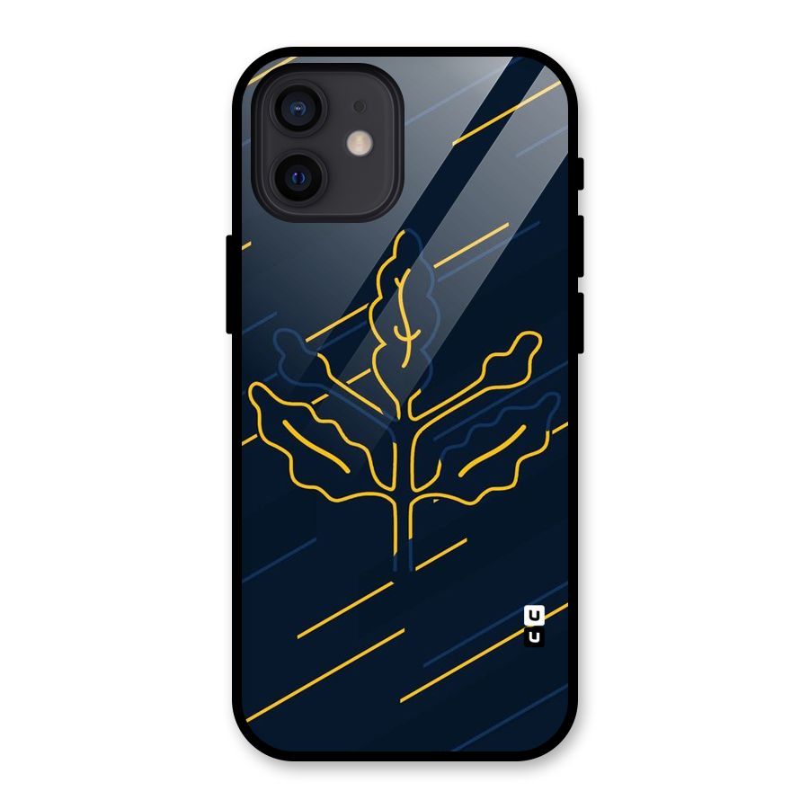 Yellow Leaf Line Glass Back Case for iPhone 12
