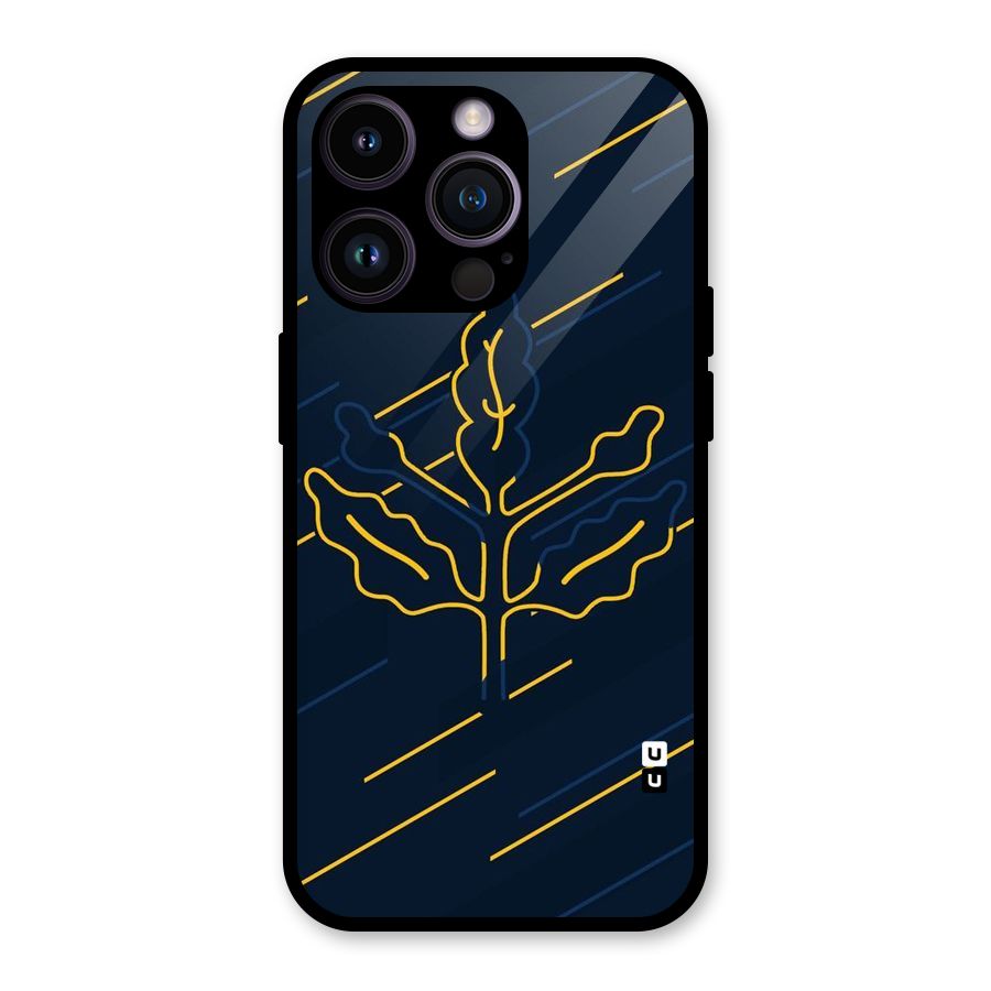 Yellow Leaf Line Glass Back Case for iPhone 14 Pro