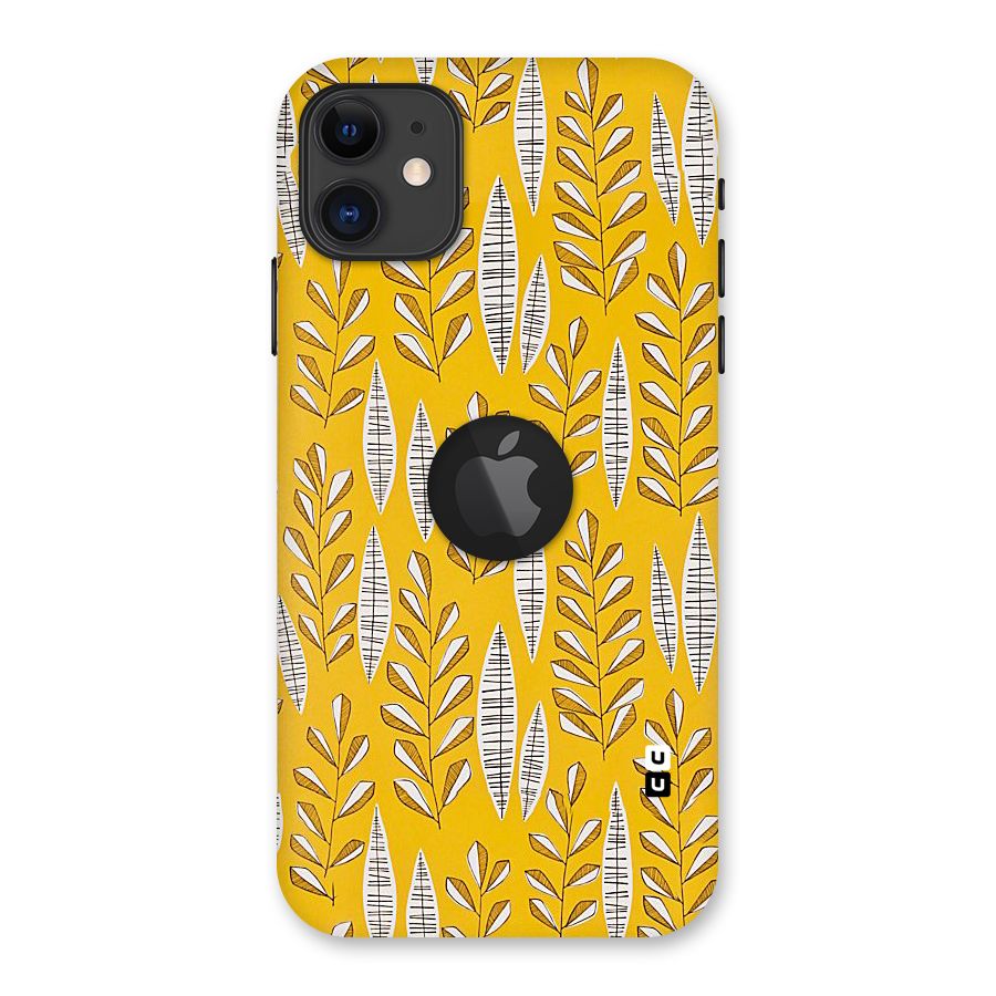 Yellow Leaf Pattern Back Case for iPhone 11 Logo Cut