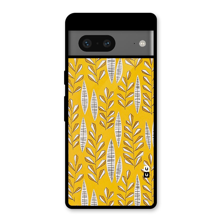 Yellow Leaf Pattern Glass Back Case for Google Pixel 7