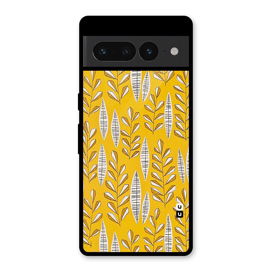 Yellow Leaf Pattern Glass Back Case for Google Pixel 7 Pro