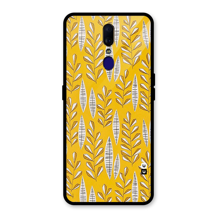 Yellow Leaf Pattern Glass Back Case for Oppo F11