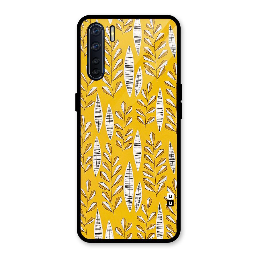 Yellow Leaf Pattern Glass Back Case for Oppo F15