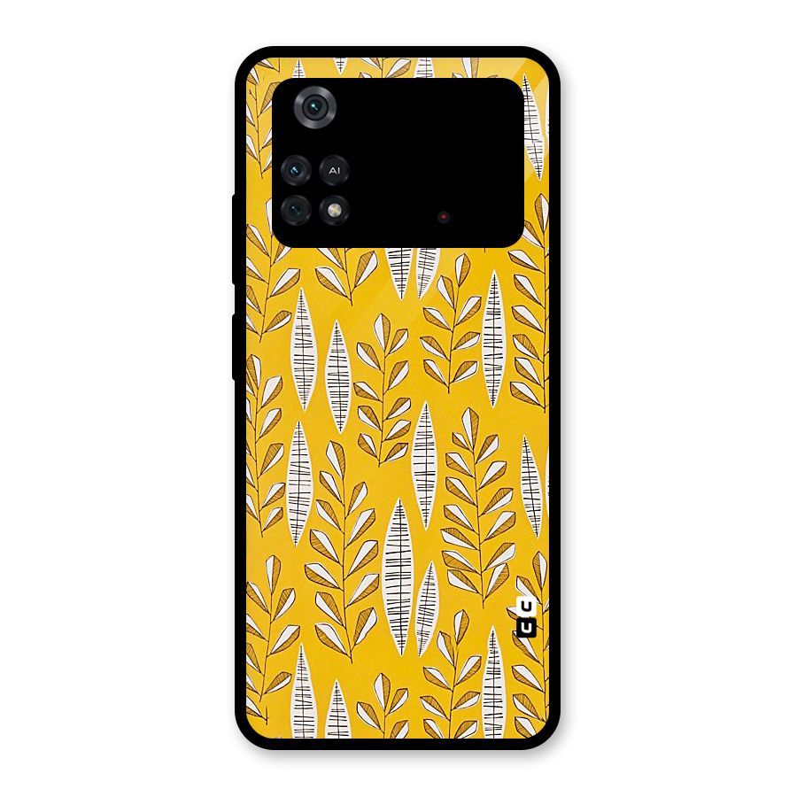 Yellow Leaf Pattern Glass Back Case for Poco M4 Pro 4G