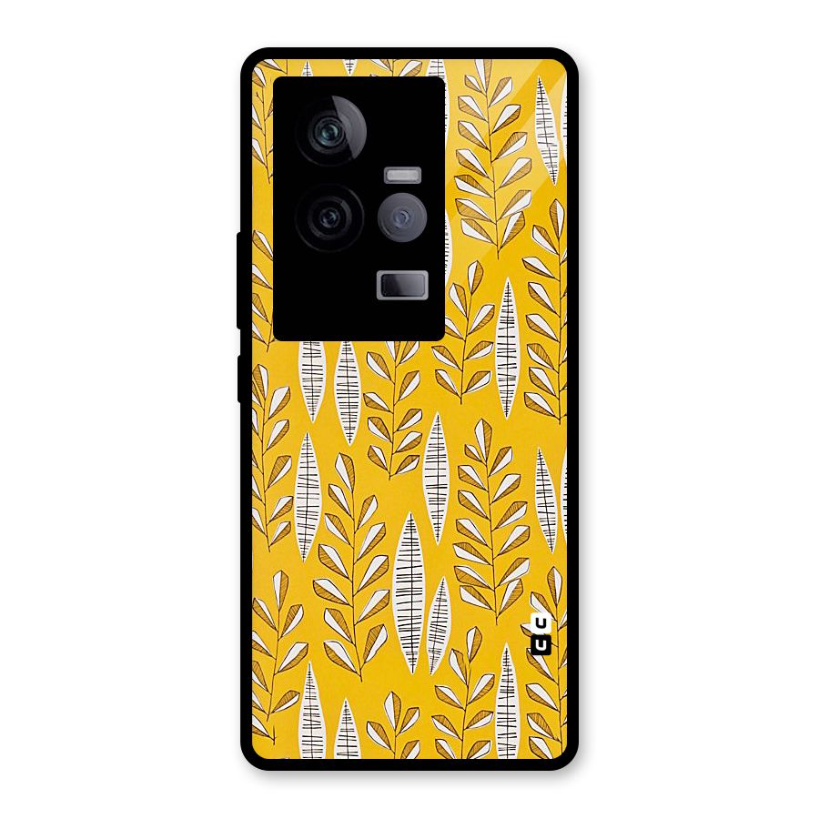 Yellow Leaf Pattern Glass Back Case for Vivo iQOO 11 5G