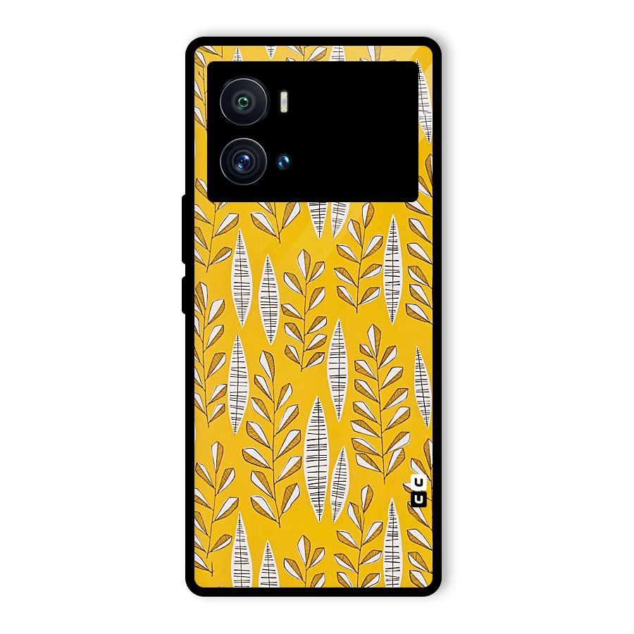 Yellow Leaf Pattern Glass Back Case for Vivo iQOO 9 Pro