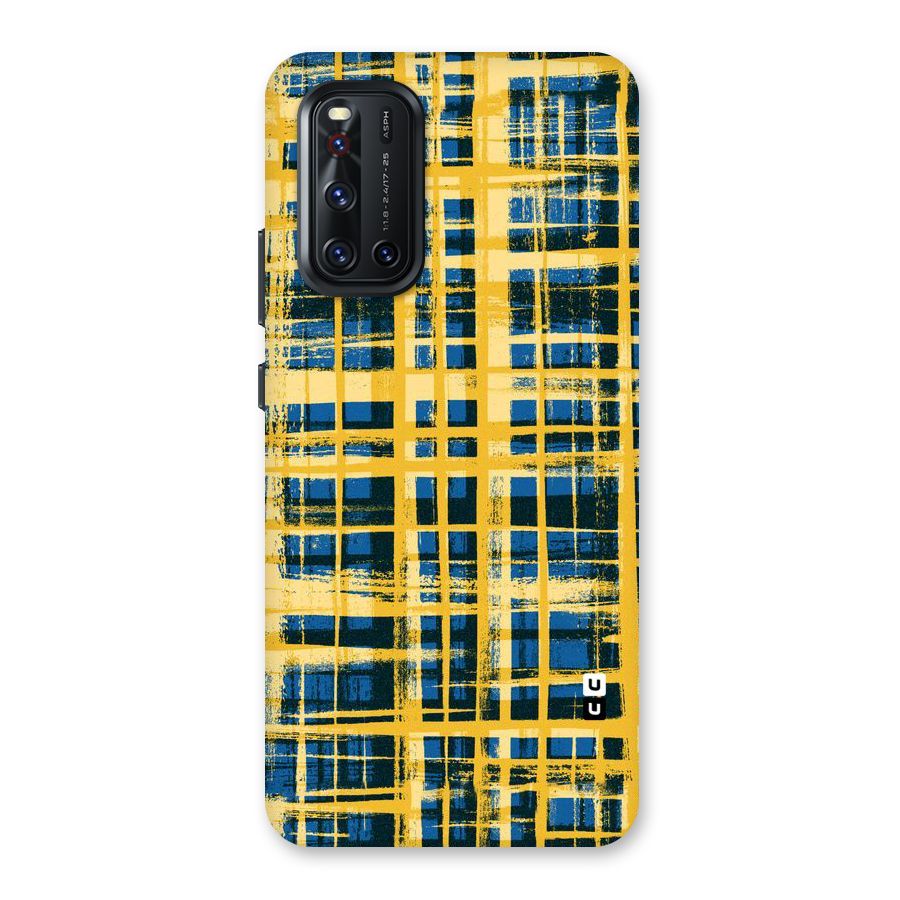 Yellow Rugged Check Design Back Case for Vivo V19
