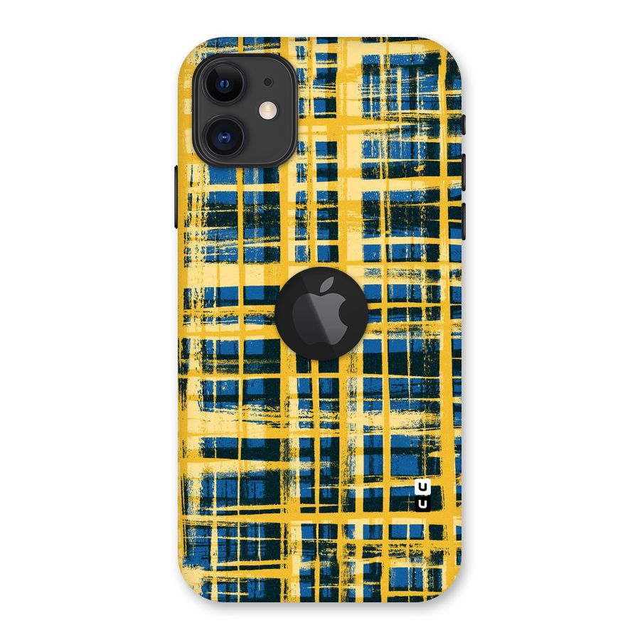 Yellow Rugged Check Design Back Case for iPhone 11 Logo Cut