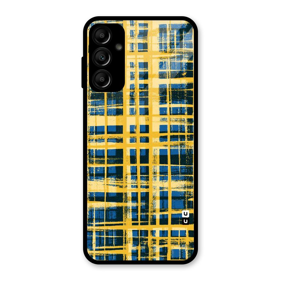 Yellow Rugged Check Design Glass Back Case for Galaxy A14 5G