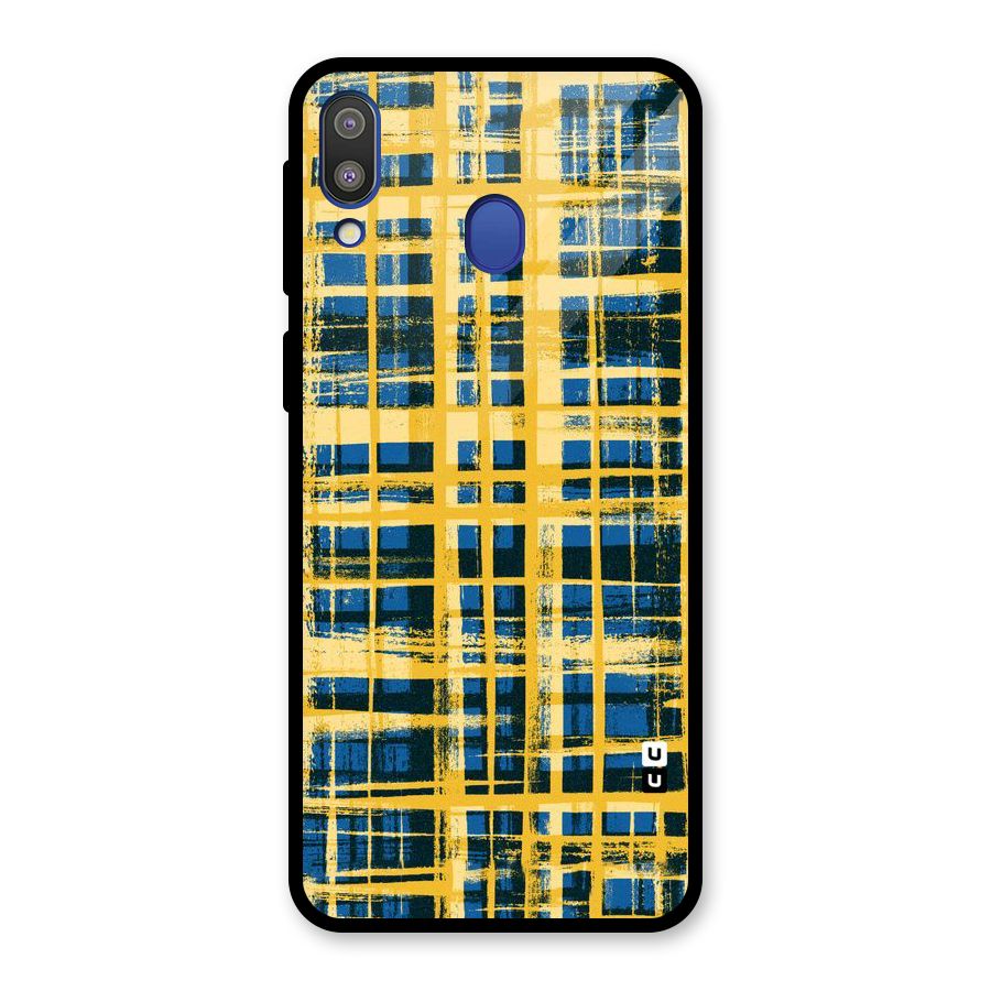 Yellow Rugged Check Design Glass Back Case for Galaxy M20