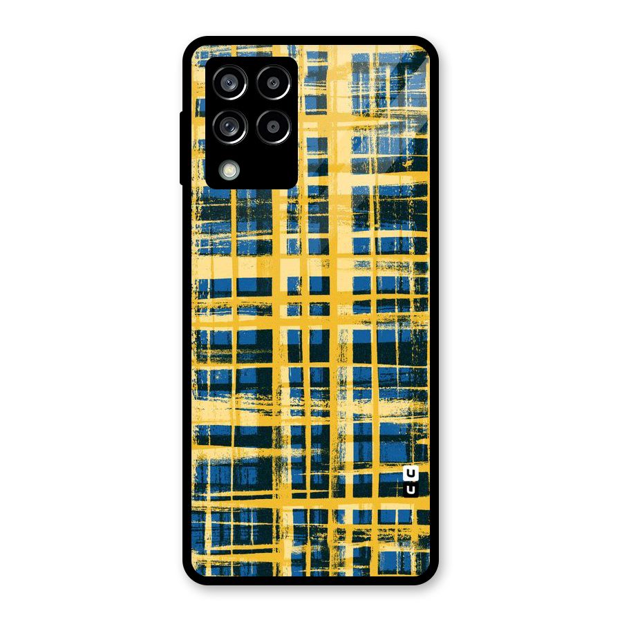 Yellow Rugged Check Design Glass Back Case for Galaxy M53 5G
