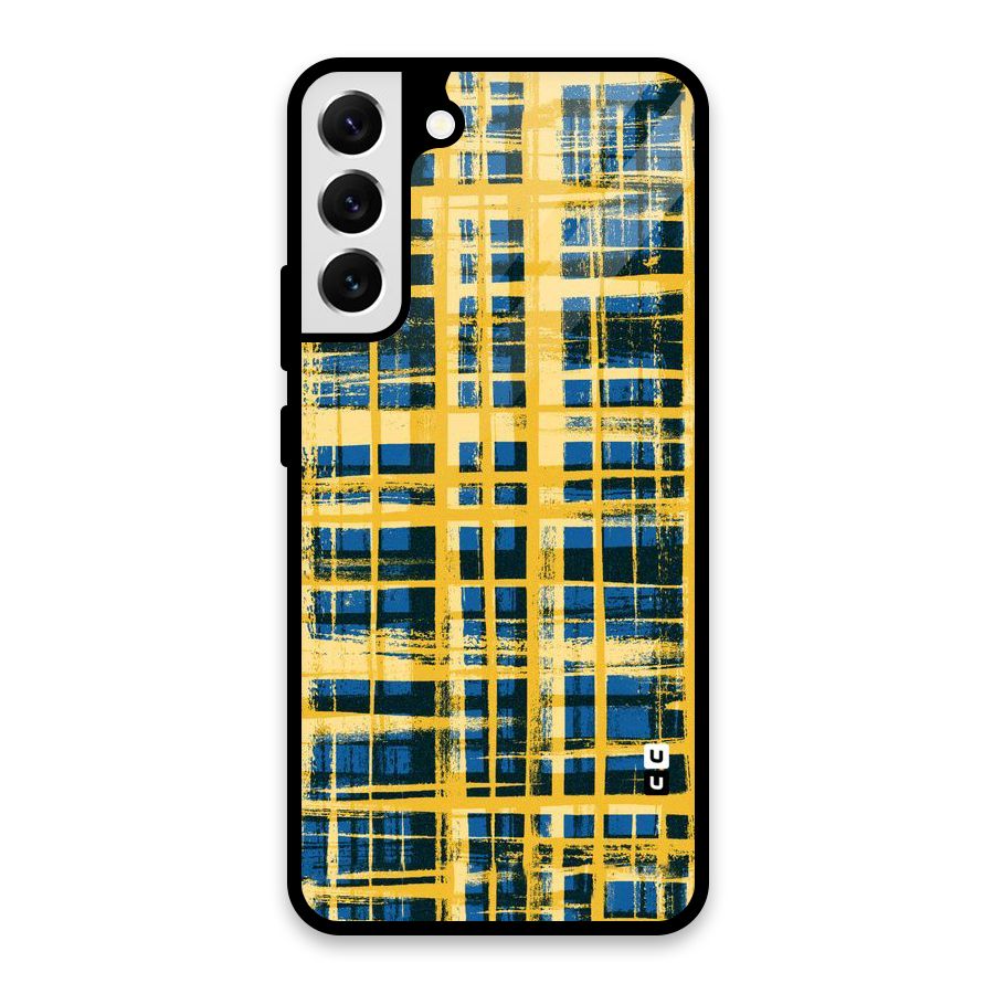 Yellow Rugged Check Design Glass Back Case for Galaxy S22 Plus 5G