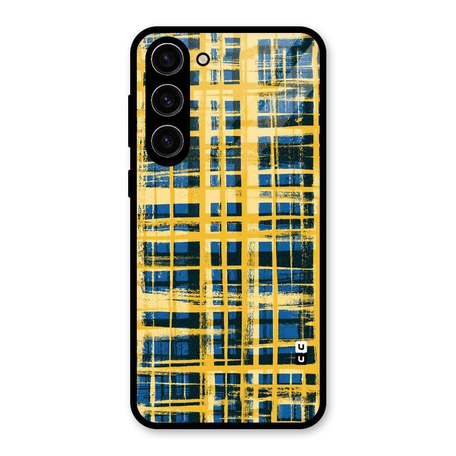 Yellow Rugged Check Design Glass Back Case for Galaxy S23 Plus
