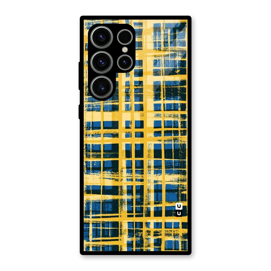 Yellow Rugged Check Design Glass Back Case for Galaxy S23 Ultra