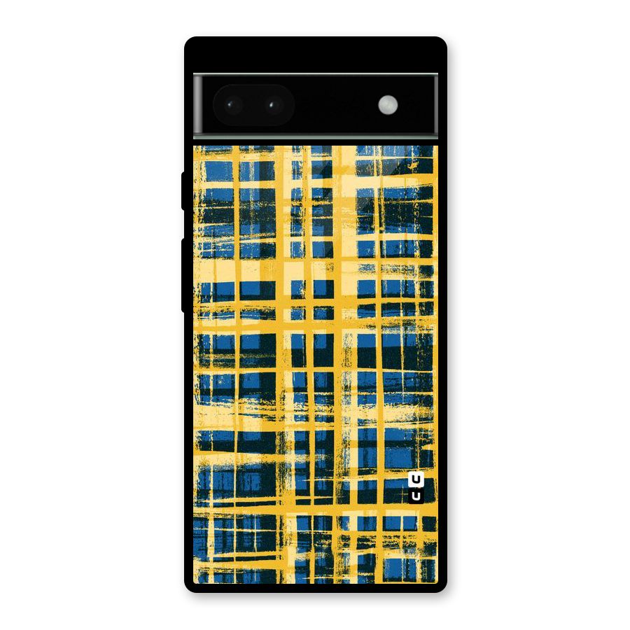 Yellow Rugged Check Design Glass Back Case for Google Pixel 6a