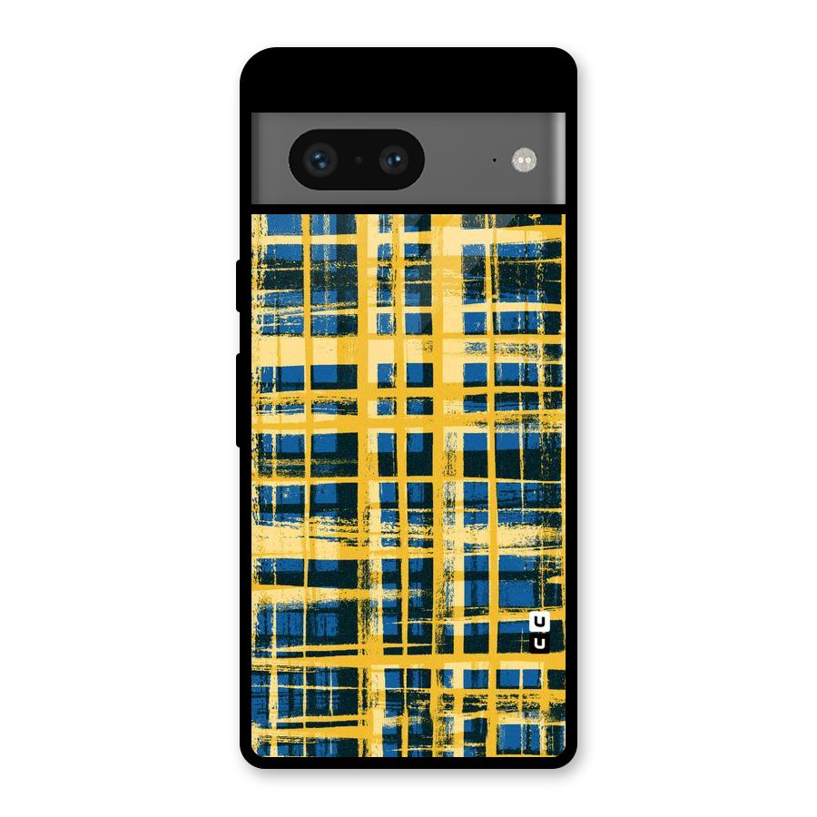 Yellow Rugged Check Design Glass Back Case for Google Pixel 7