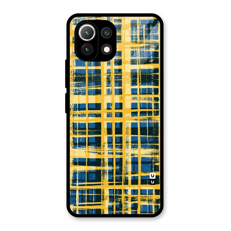 Yellow Rugged Check Design Glass Back Case for Mi 11 Lite