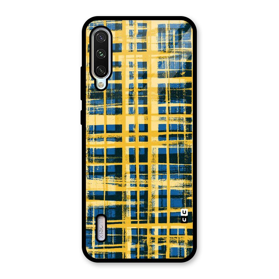 Yellow Rugged Check Design Glass Back Case for Mi A3