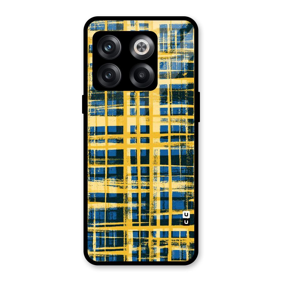 Yellow Rugged Check Design Glass Back Case for OnePlus 10T