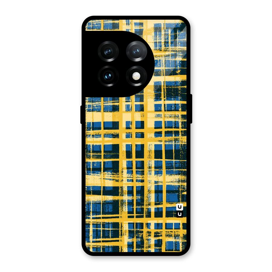 Yellow Rugged Check Design Glass Back Case for OnePlus 11