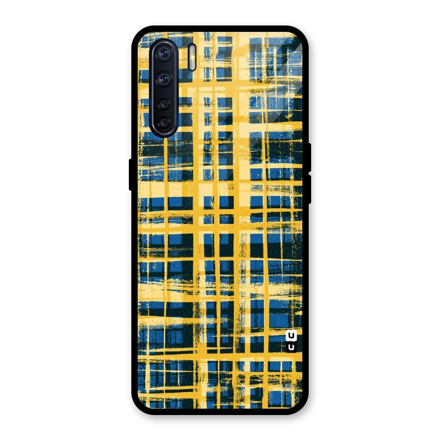 Yellow Rugged Check Design Glass Back Case for Oppo F15