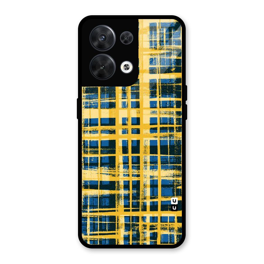 Yellow Rugged Check Design Glass Back Case for Oppo Reno8 5G