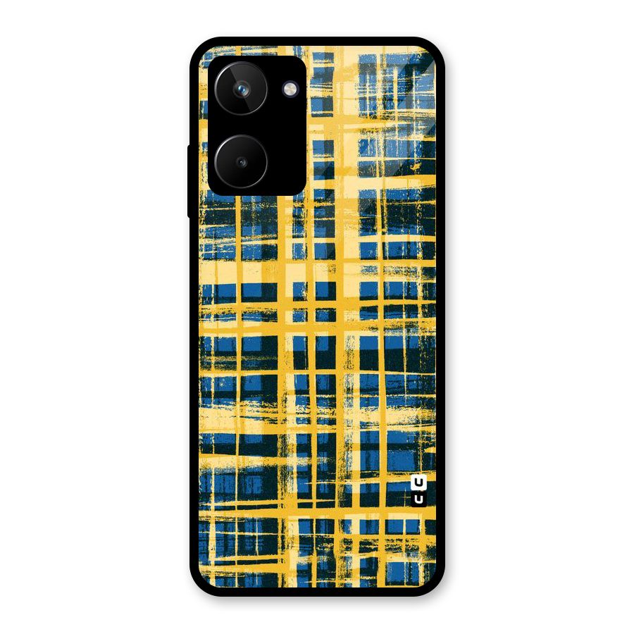 Yellow Rugged Check Design Glass Back Case for Realme 10