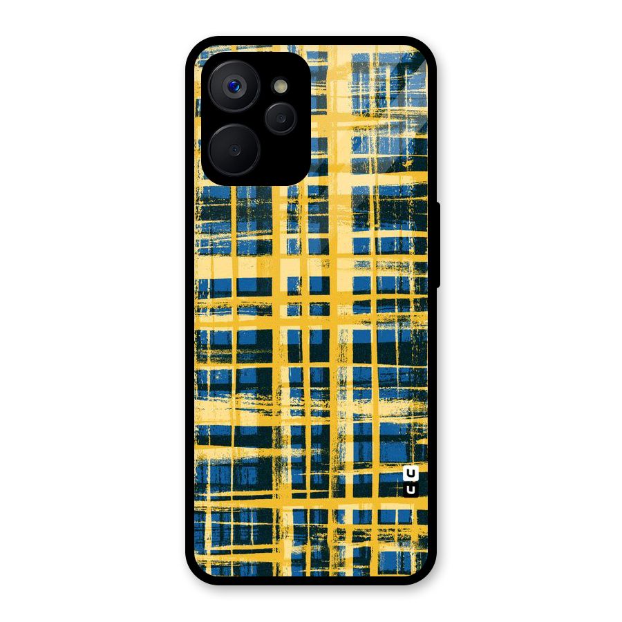 Yellow Rugged Check Design Glass Back Case for Realme 9i 5G