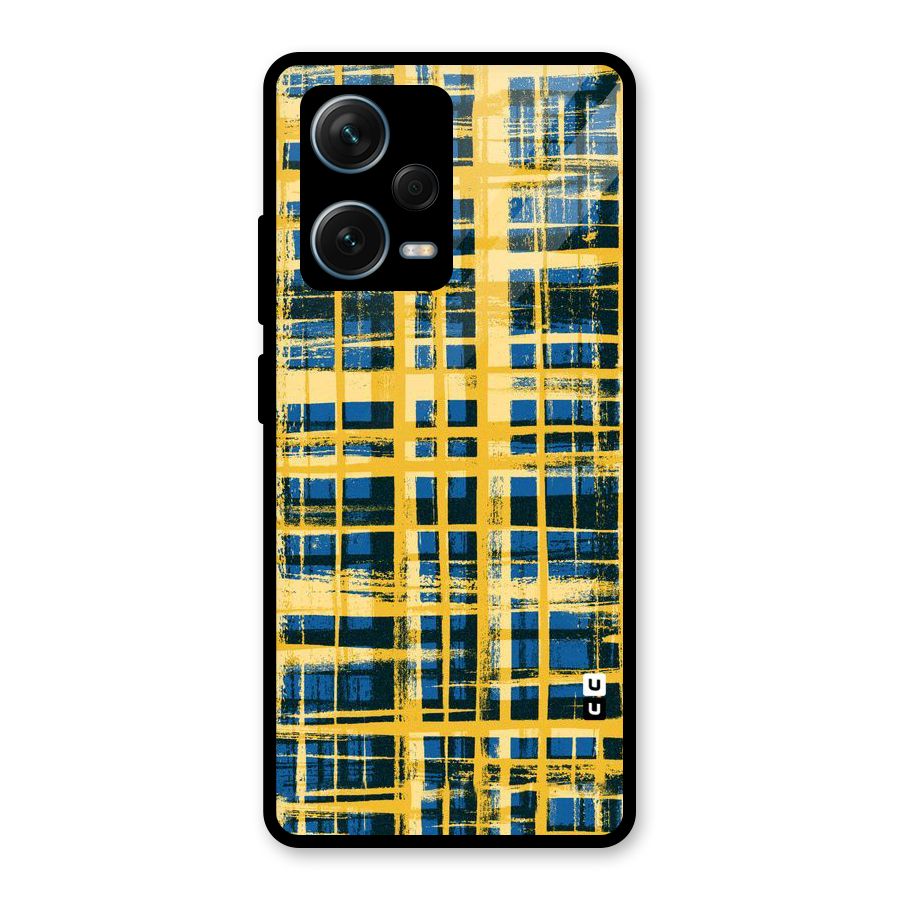Yellow Rugged Check Design Glass Back Case for Redmi Note 12 Pro Plus 5G