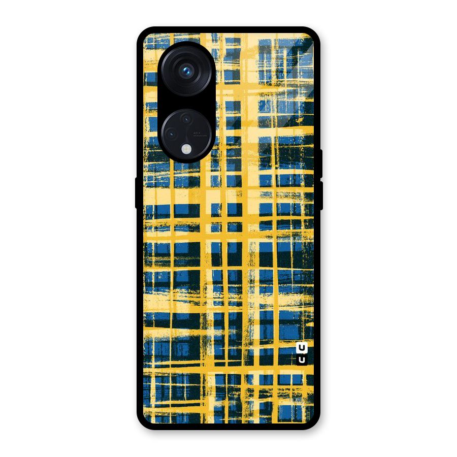Yellow Rugged Check Design Glass Back Case for Reno8 T 5G