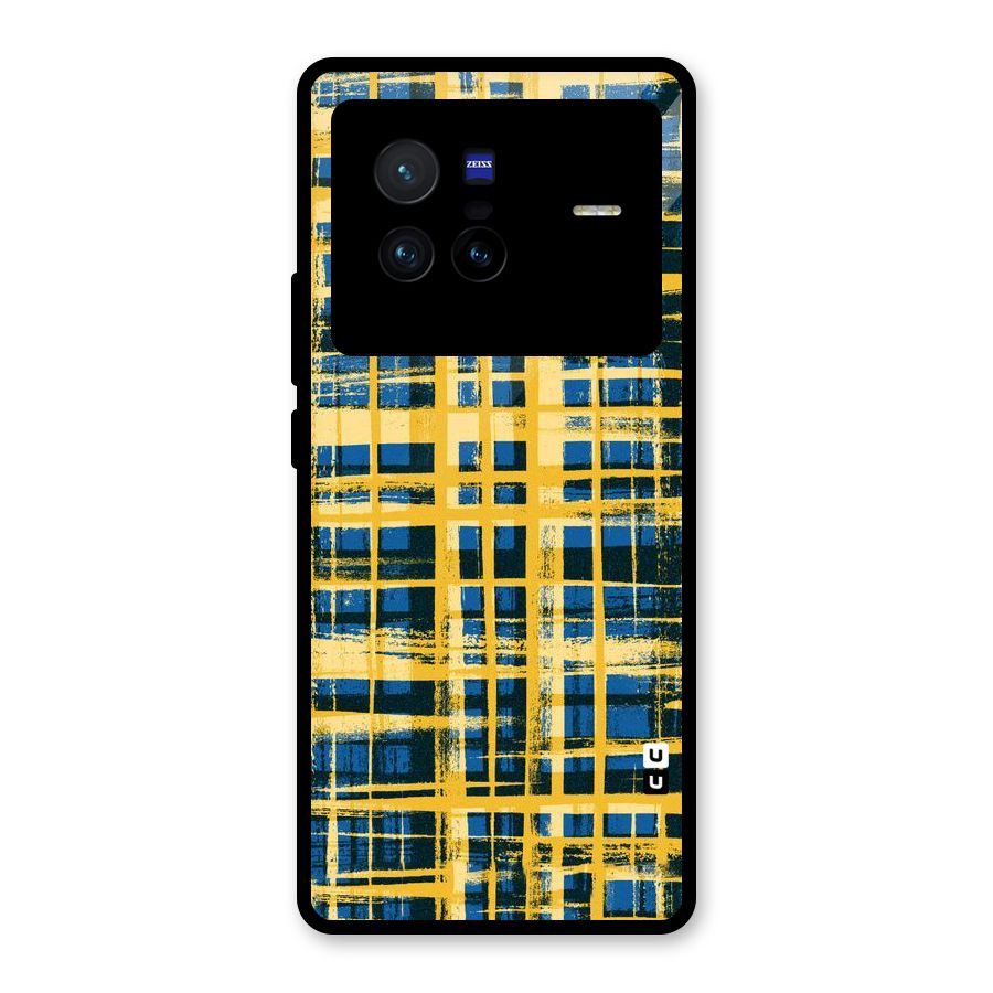 Yellow Rugged Check Design Glass Back Case for Vivo X80