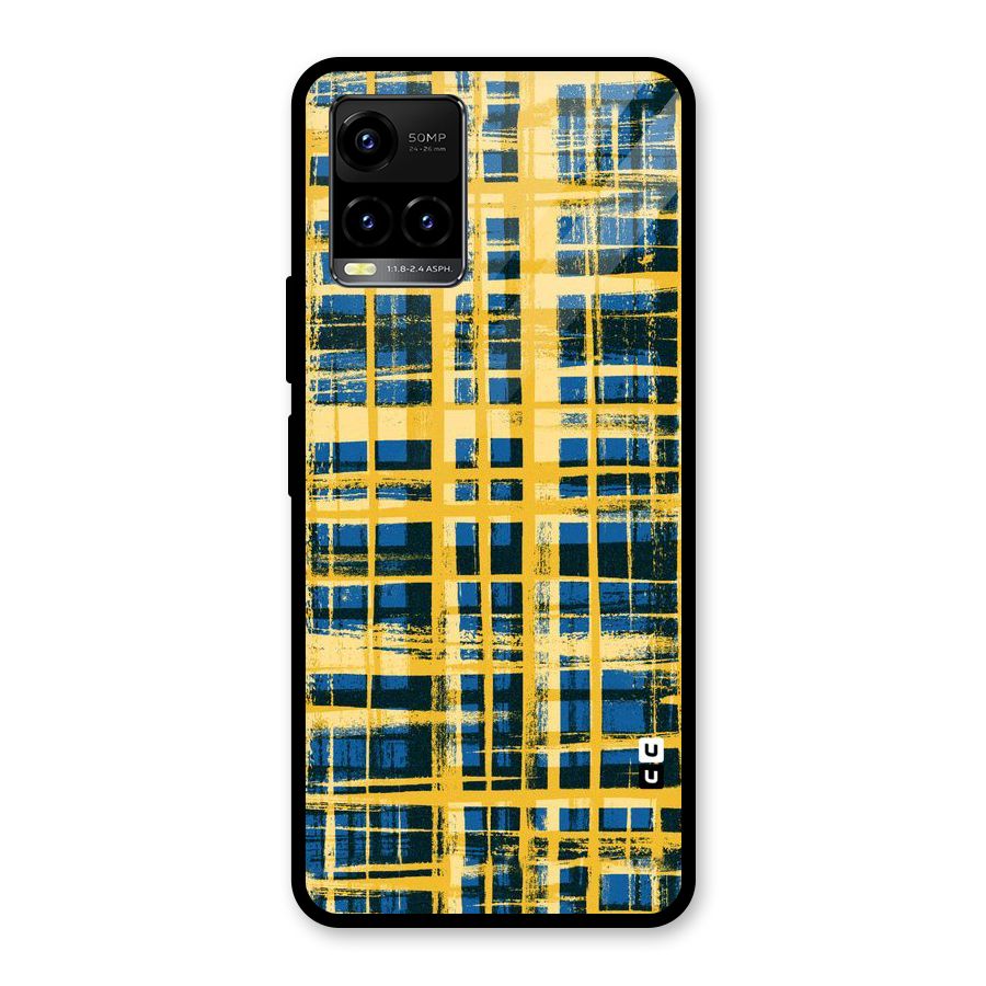 Yellow Rugged Check Design Glass Back Case for Vivo Y21A